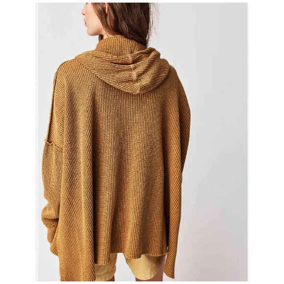 Free People One Gannet Hoodie Waffle Knit Pullover Small NEW - Picture 2 of 5